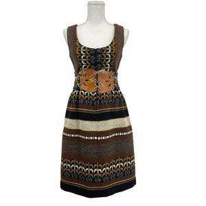 S Howard Hirsh California Vintage Woven Wool Tapestry Dress Leather Belt Sm/Med